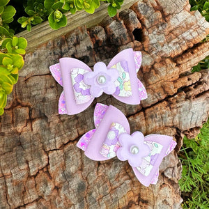 Reversed Purple Floral Embellished Mini Imogen Bows