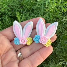 Load image into Gallery viewer, Custom Floral Bunny Clay Bow Piggys