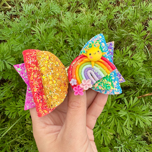 Rainbow Sparkle Large Dolly Clay bow