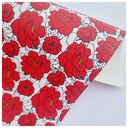 Bold Red Roses Litchi Leather