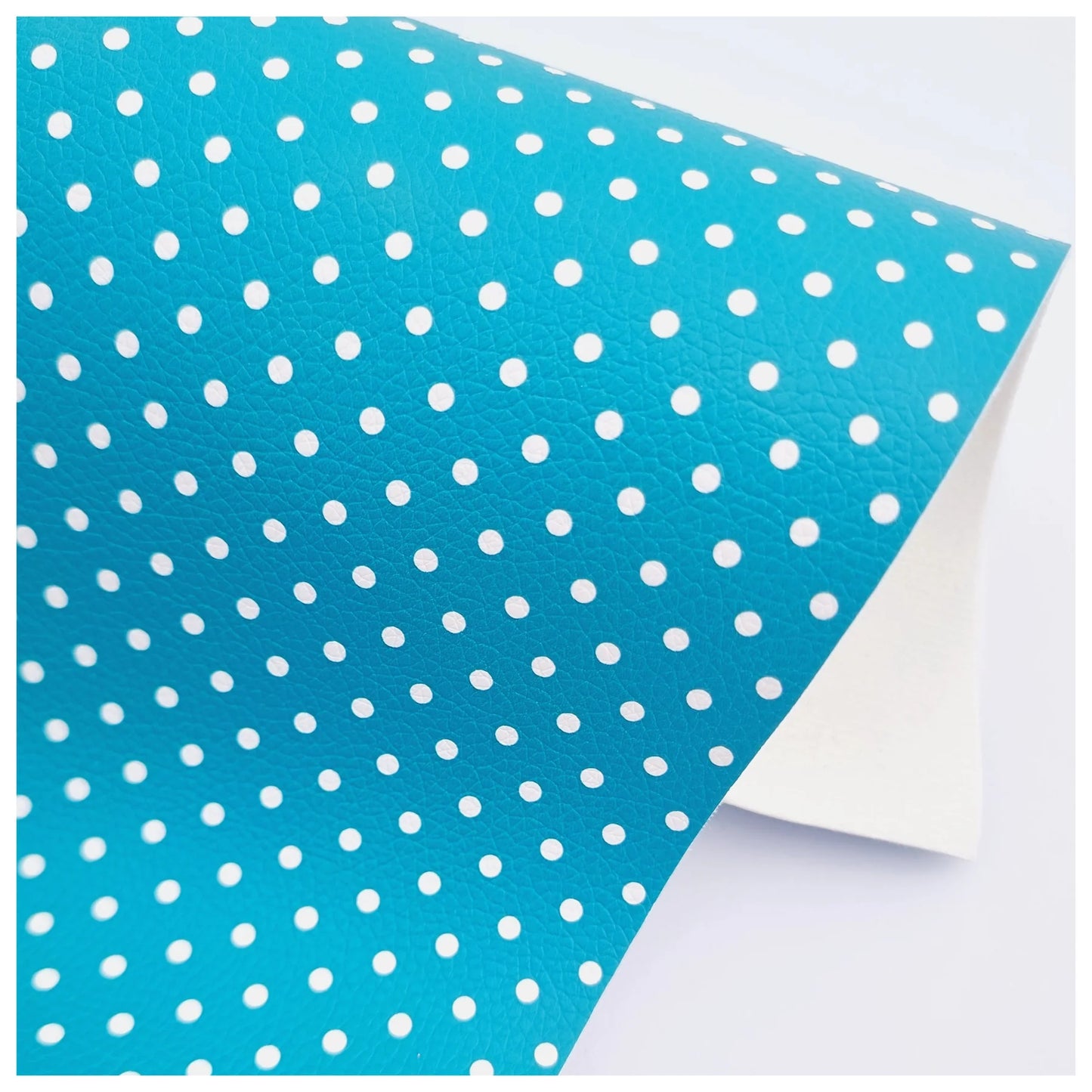 Teal & White Polka Dots Litchi Leather