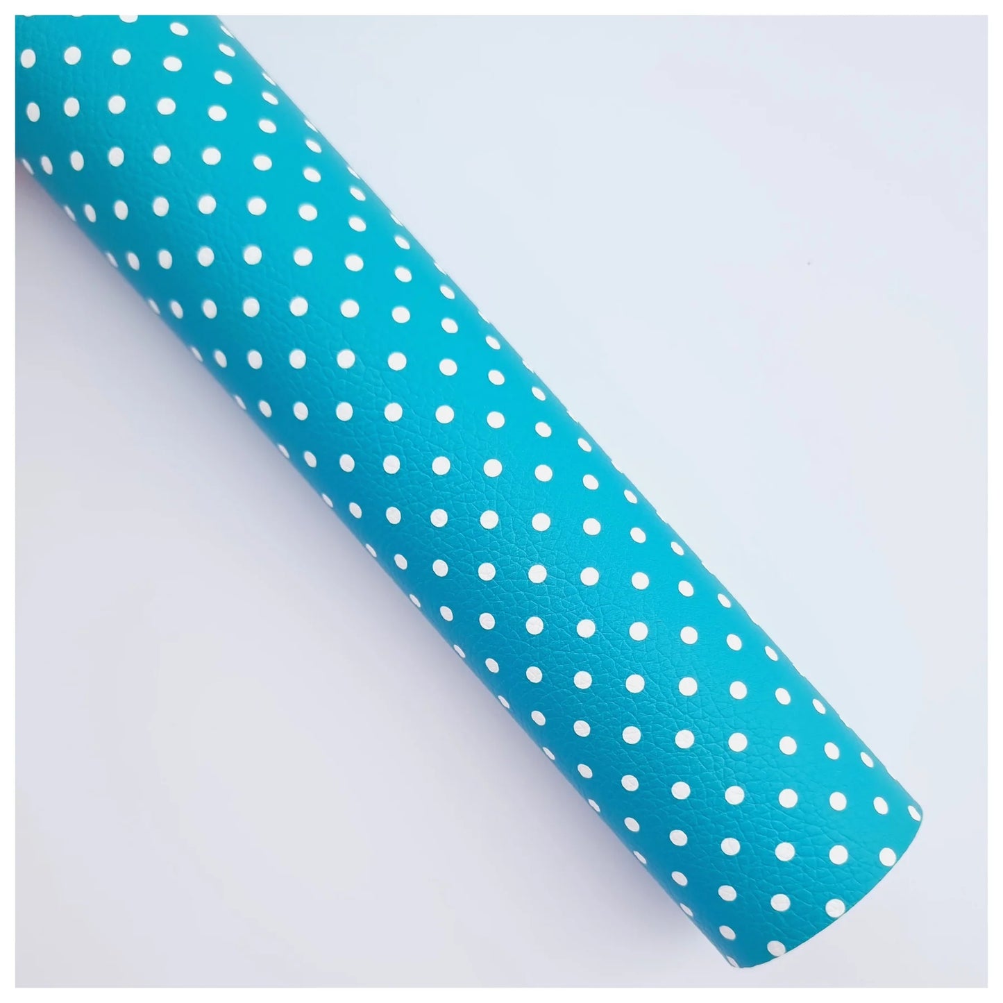 Teal & White Polka Dots Litchi Leather