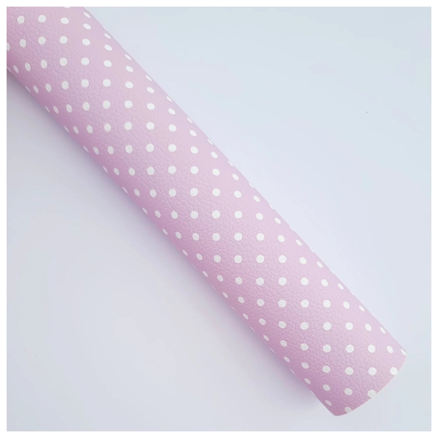 Baby Pink & White Polka Dots Litchi Leather