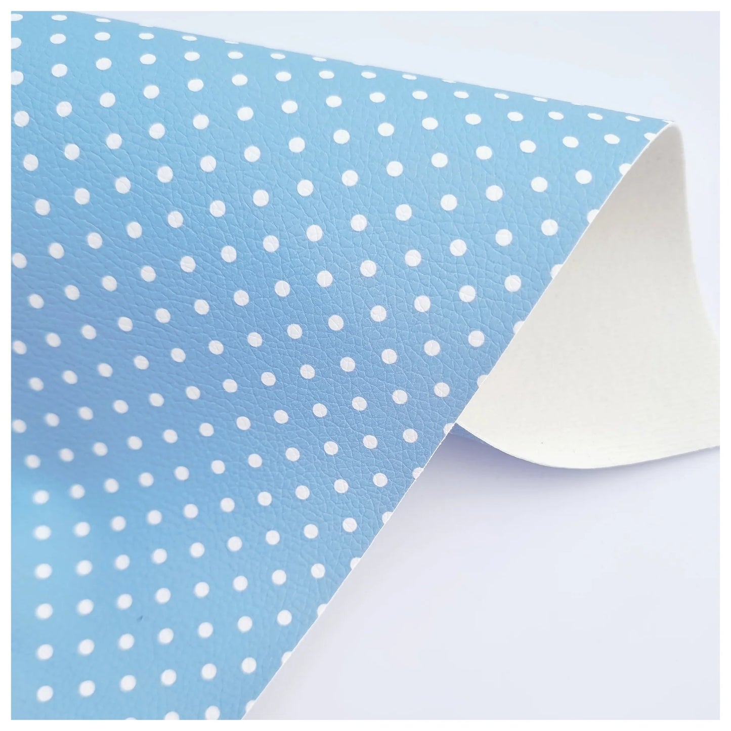 Baby Blue & White Polka Dots Litchi Leather