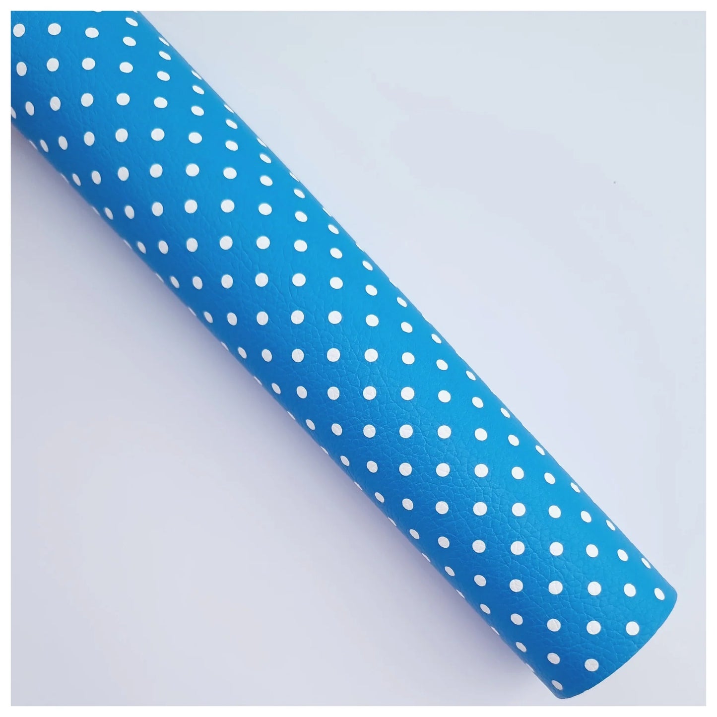 Blue & White Polka Dots Litchi Leather