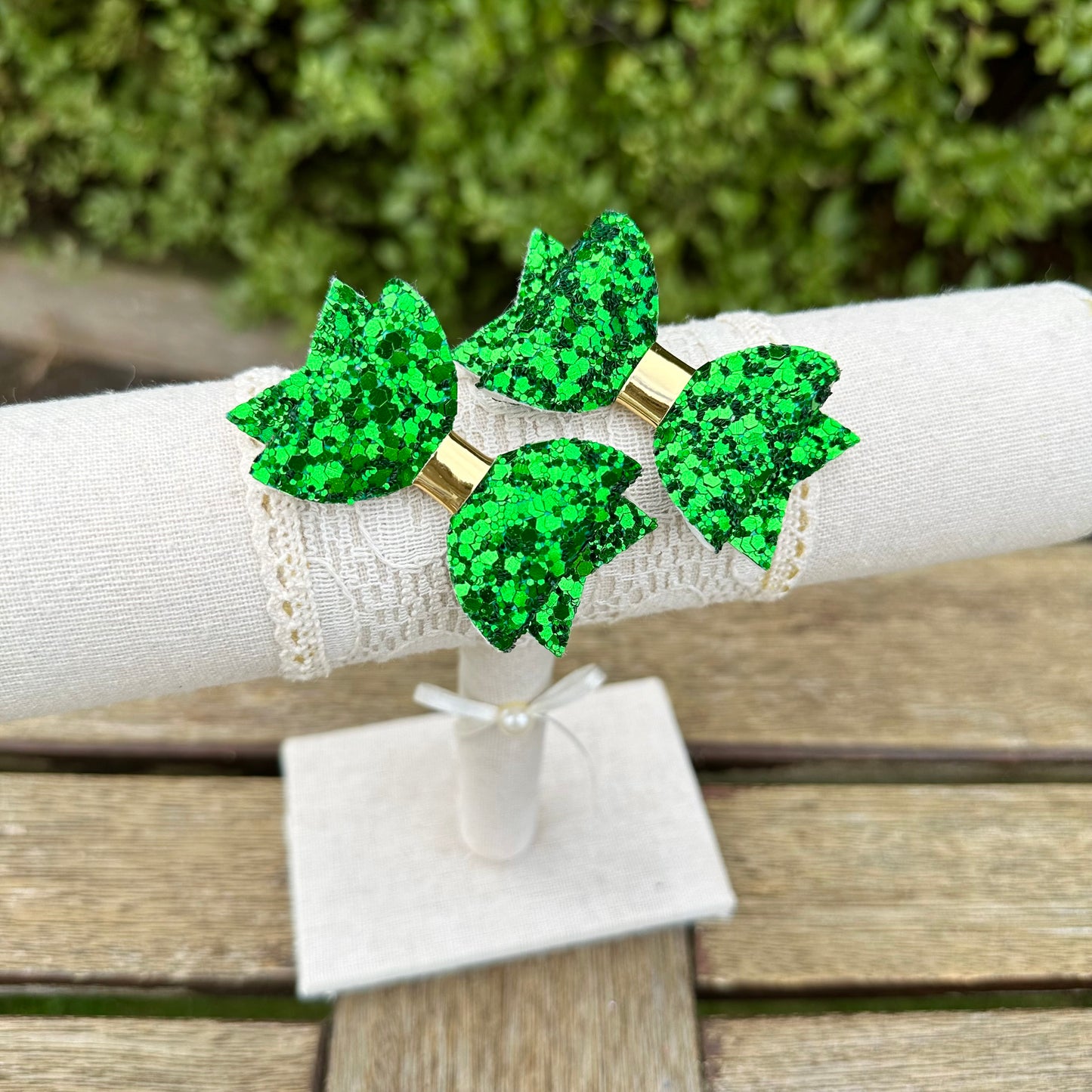 Baby Dolly Classic Glitter Bows// Green