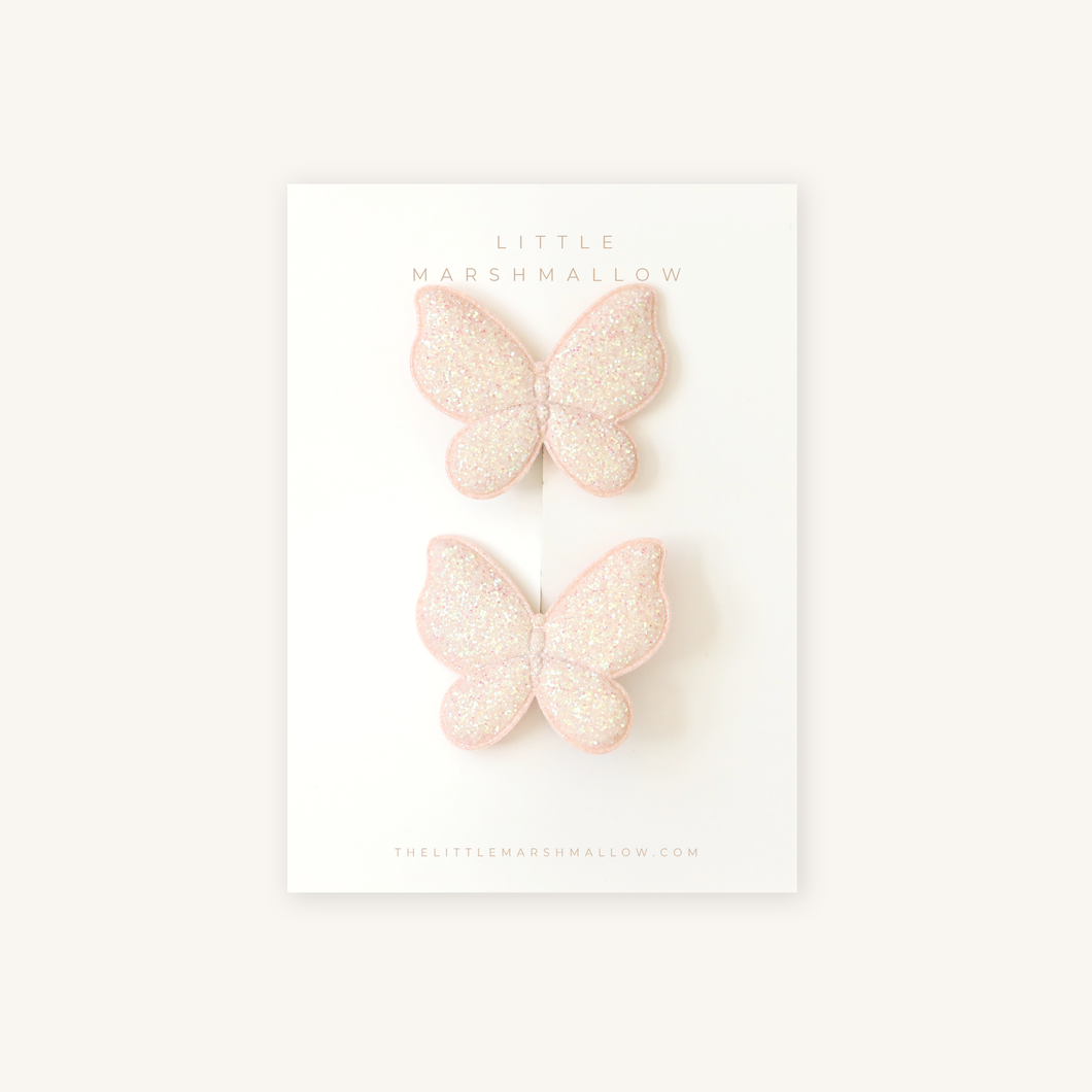 Pigtail Clips// Blush Champayne Glitter Butterfly