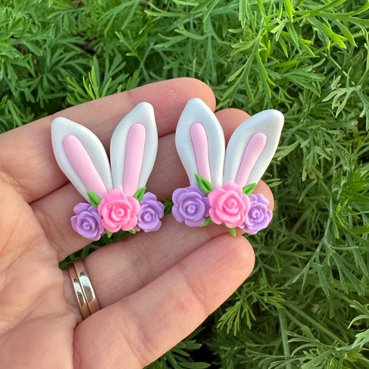 Custom Floral Bunny Clay Bow Piggys