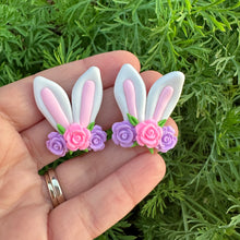 Load image into Gallery viewer, Custom Floral Bunny Clay Bow Piggys