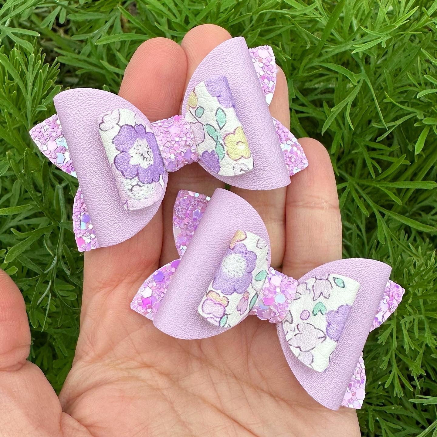 Reversed Purple Floral Mini Imogen Bows