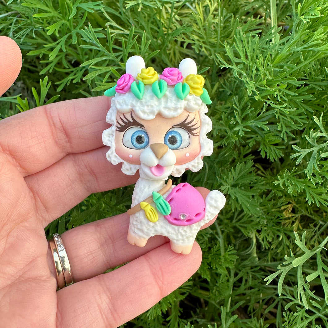 Custom Floral Llama Clay Bow