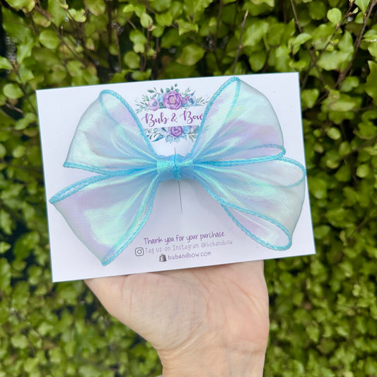 Blue Holo Organza Ribbon Bow