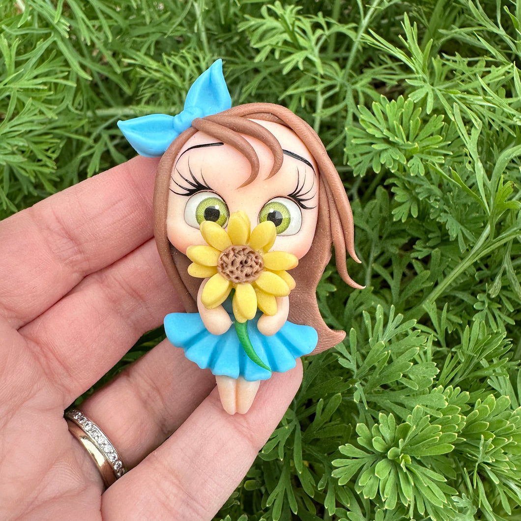 Custom Floral Girl Clay Bow