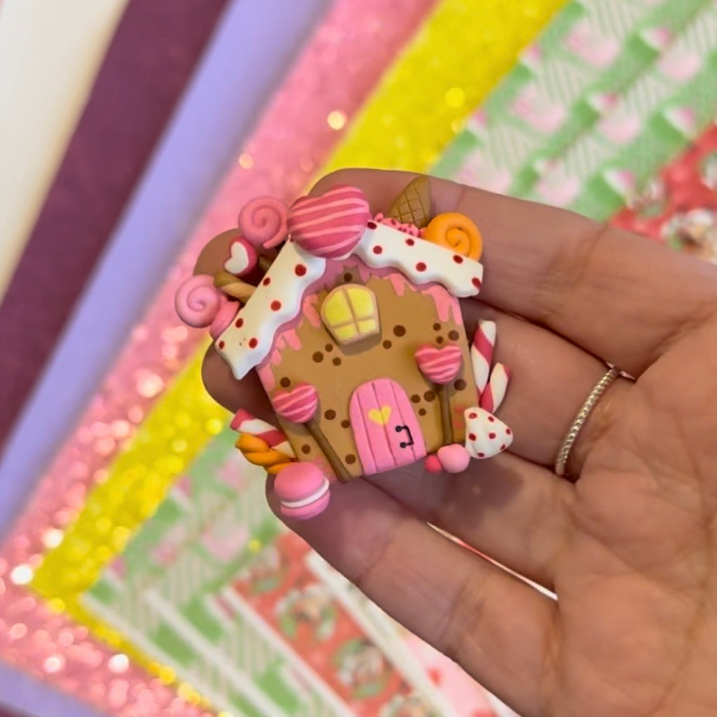 Pink Gingerbread House Clay Bow