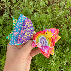 Rainbow Reversed Sparkle Large Dolly Clay bow