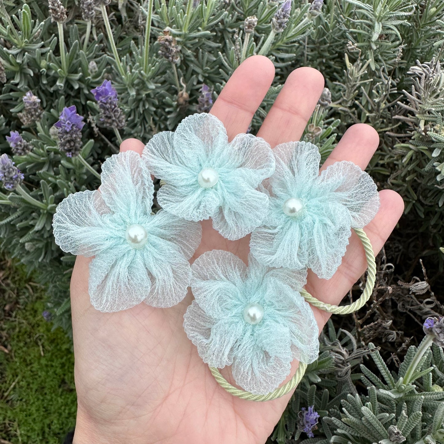 Mint Flower Hair Ties (each)