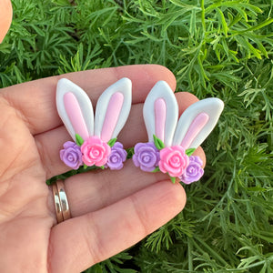 Custom Floral Bunny Clay Bow Piggys