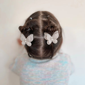 Butterfly Clip Pigtail // Tiny Gingham- Ash