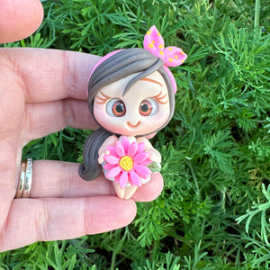 Custom Floral Girl Clay Bow