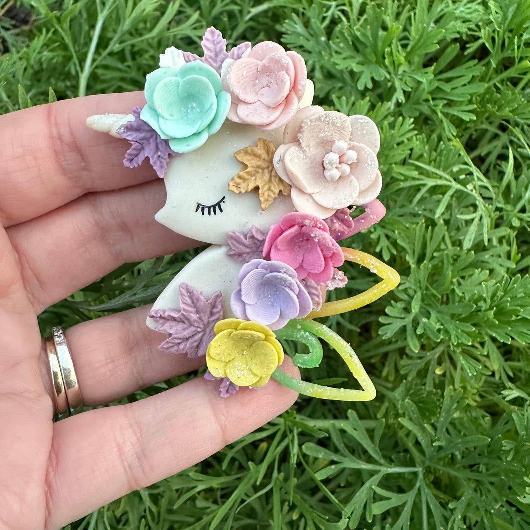 Custom Floral Unicorn Clay Bow