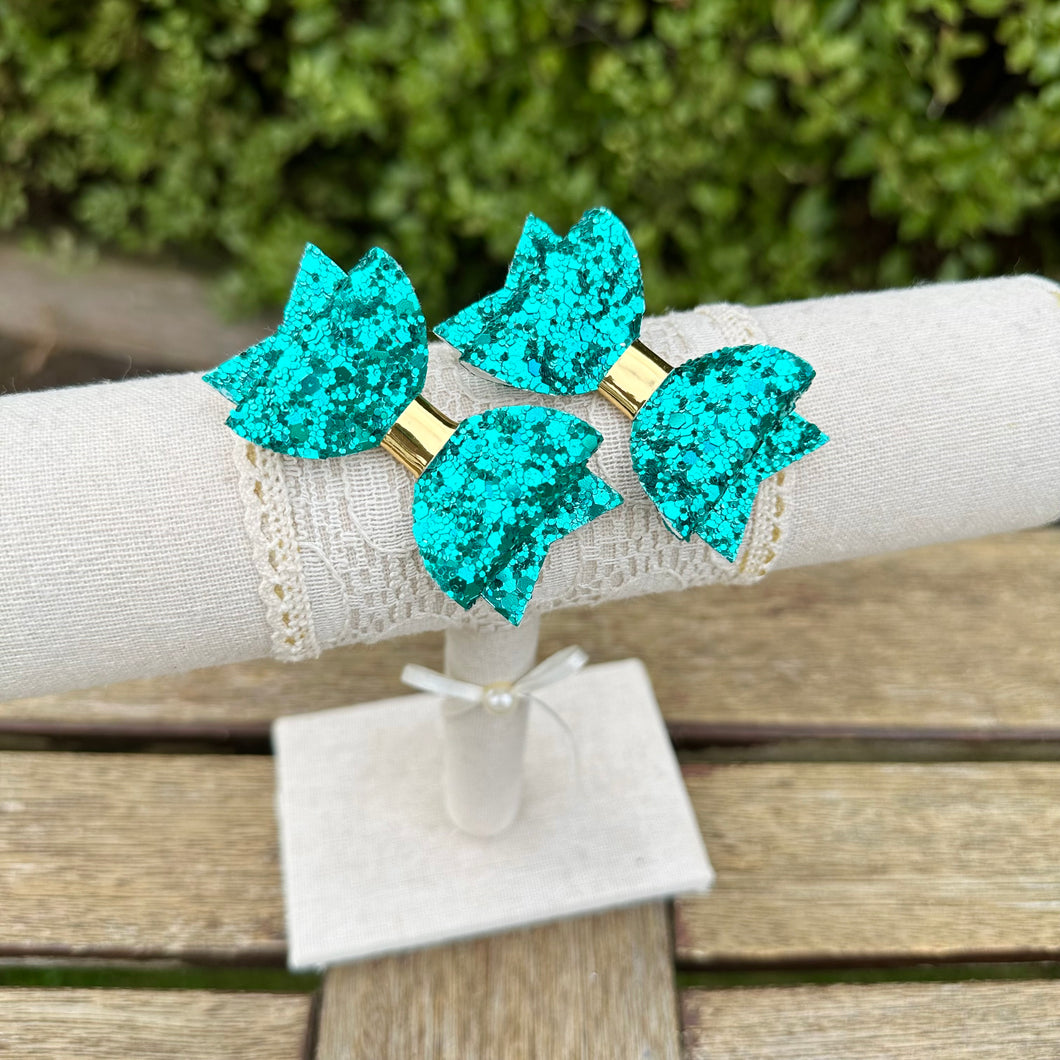 Baby Dolly Classic Glitter Bows// Teal