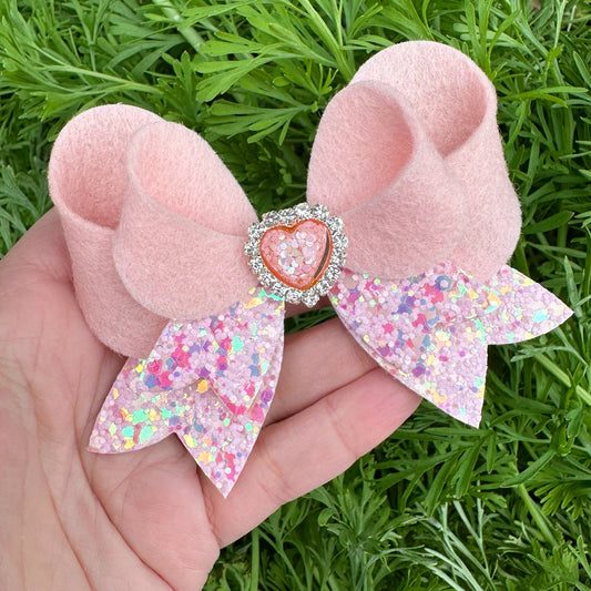 Franchi Fancy Felt/ Glitter Bow (Peachy Pink)