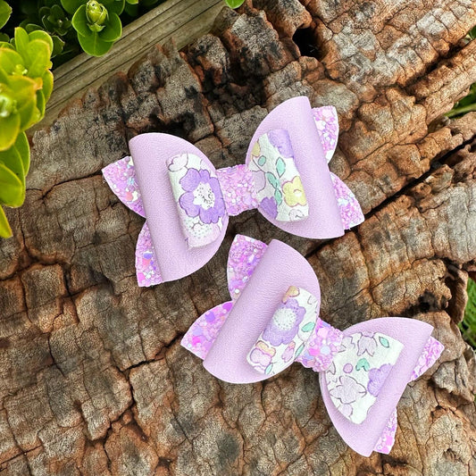 Reversed Purple Floral Mini Imogen Bows