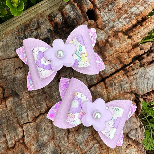 Reversed Purple Floral Embellished Mini Imogen Bows