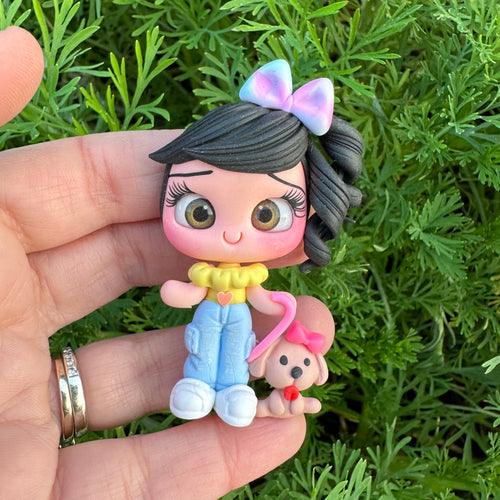 Custom Dog Walking Girl Clay Bow