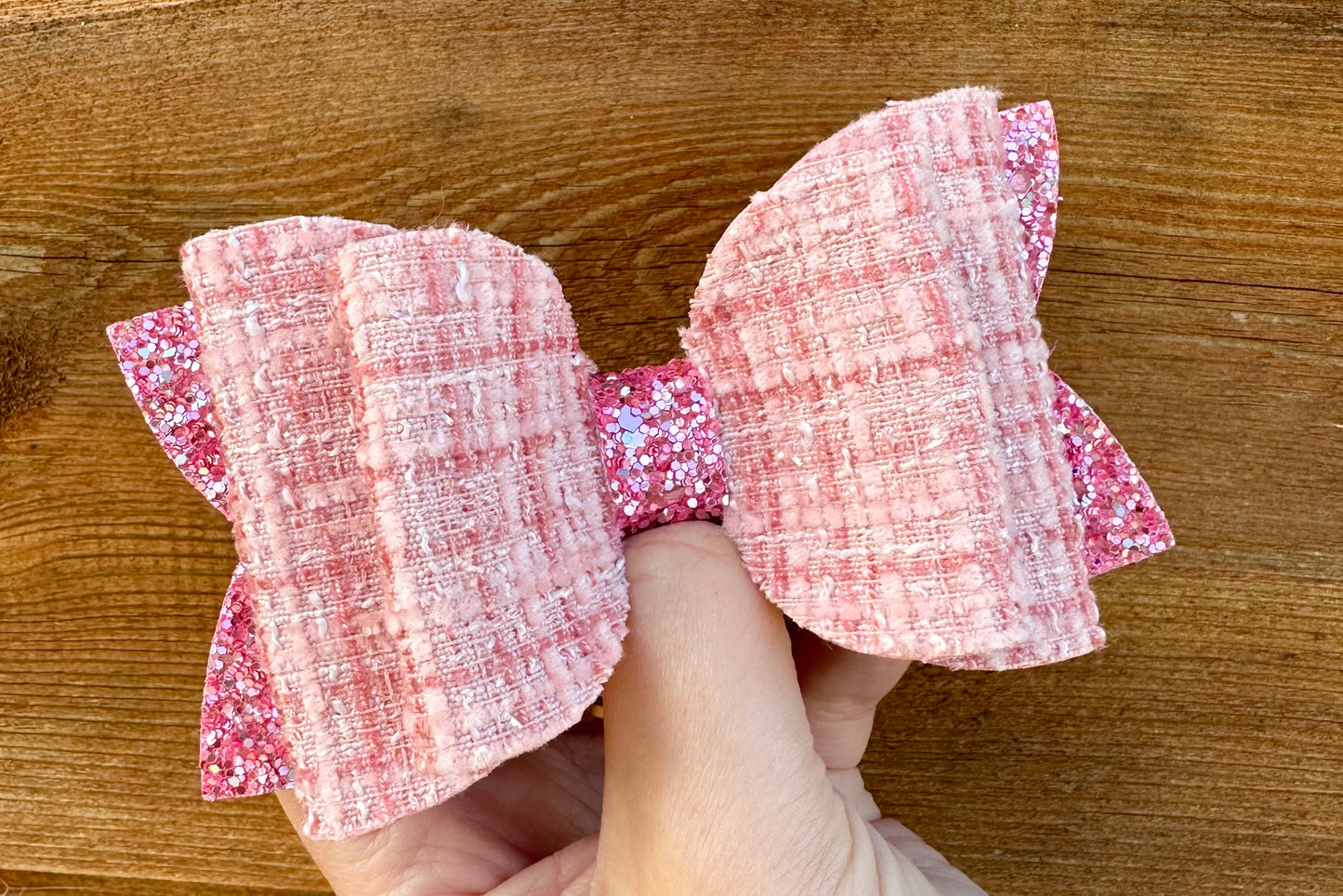 Rose Pink Tweed Big Beauty Bow