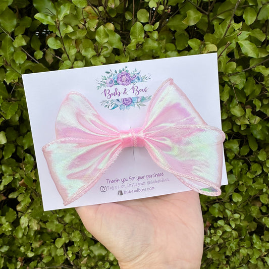 Pink Holo Organza Ribbon Bow