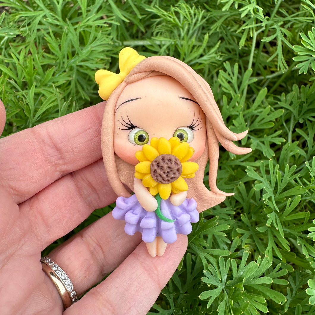 Custom Floral Girl Clay Bow