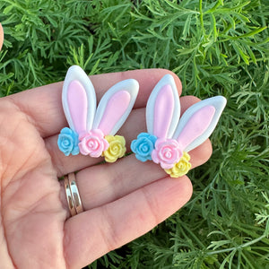 Custom Floral Bunny Clay Bow Piggys