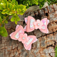 Load image into Gallery viewer, Reversed Peach Pink Floral Embellished Mini Imogen Bows