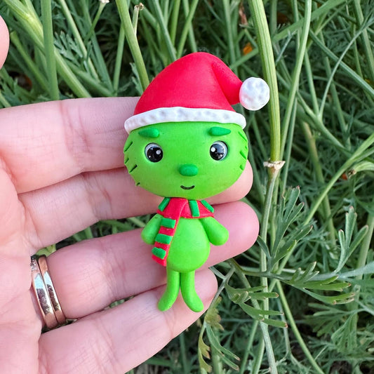 Custom Grinch Santa Hat Clay Bow