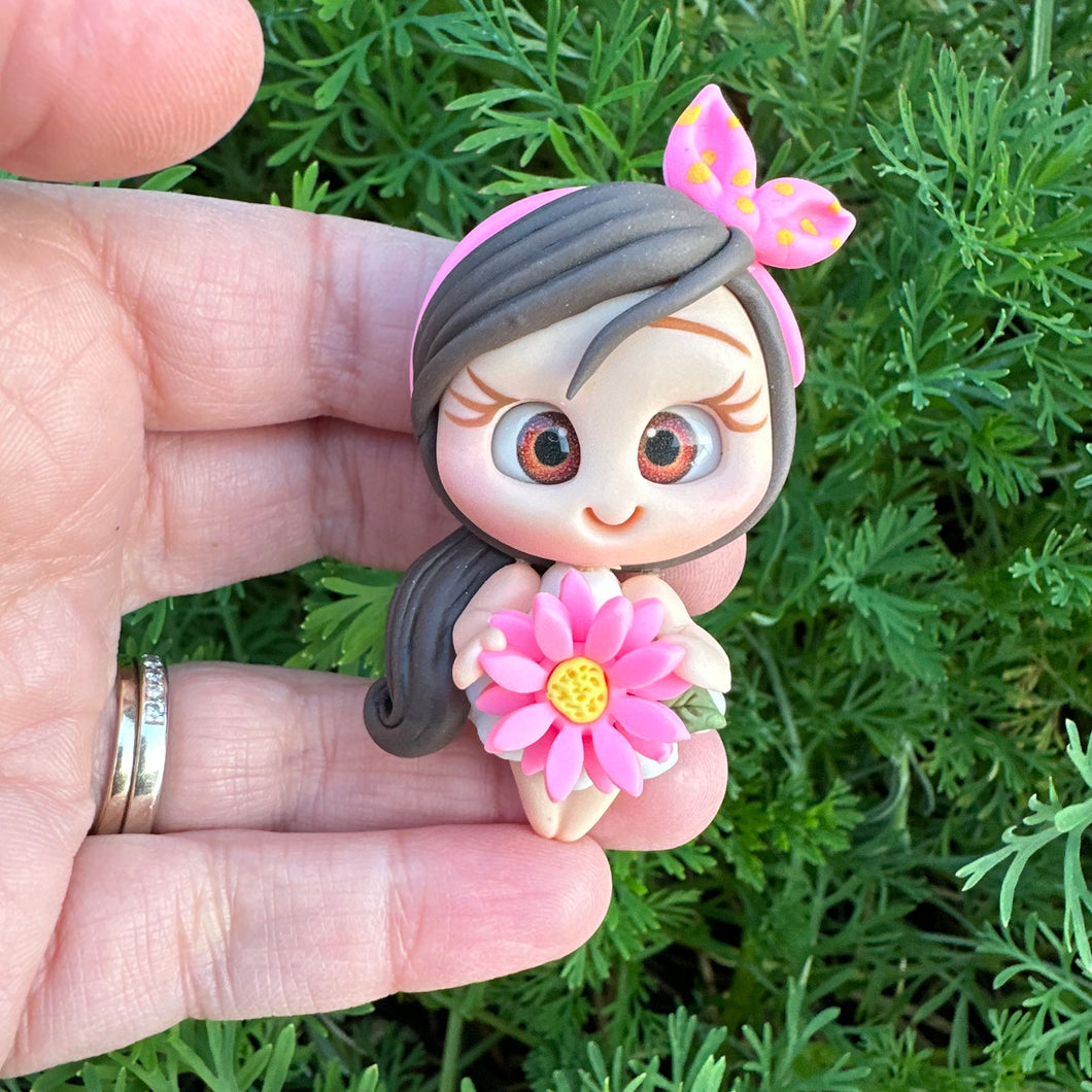 Custom Floral Girl Clay Bow