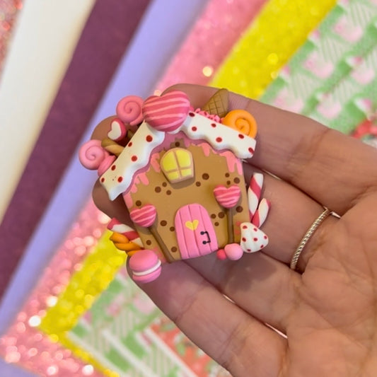 Pink Gingerbread House Clay Bow