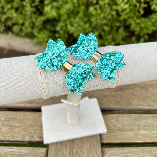 Baby Dolly Classic Glitter Bows// Aquamarine