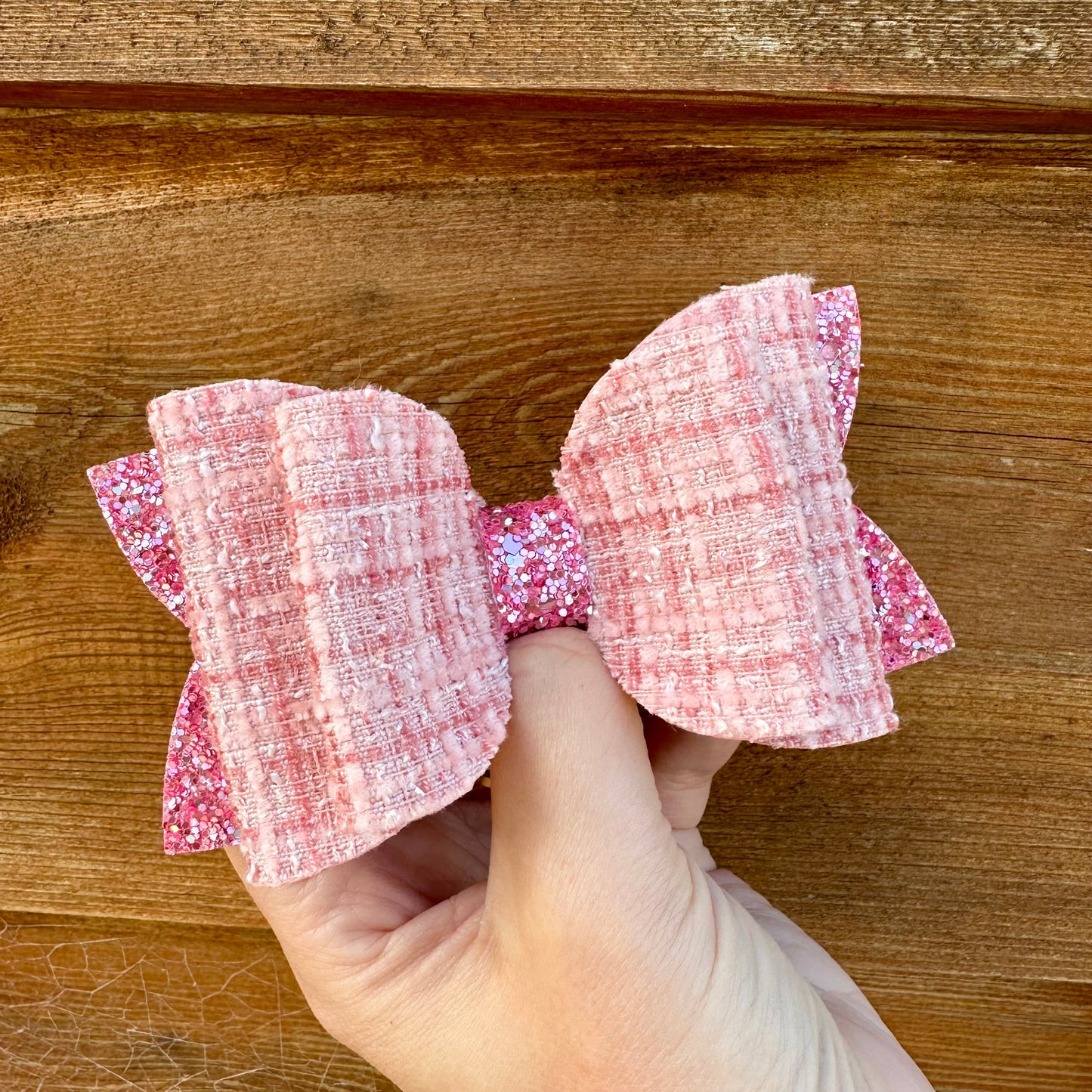 Rose Pink Tweed Big Beauty Bow