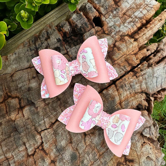 Reversed Peach Pink Floral Mini Imogen Bows