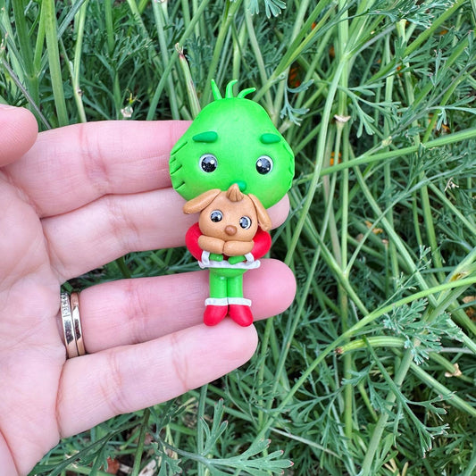 Custom Grinch Holding Puppy Clay Bow