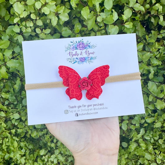 Red Lace Butterfly Bow