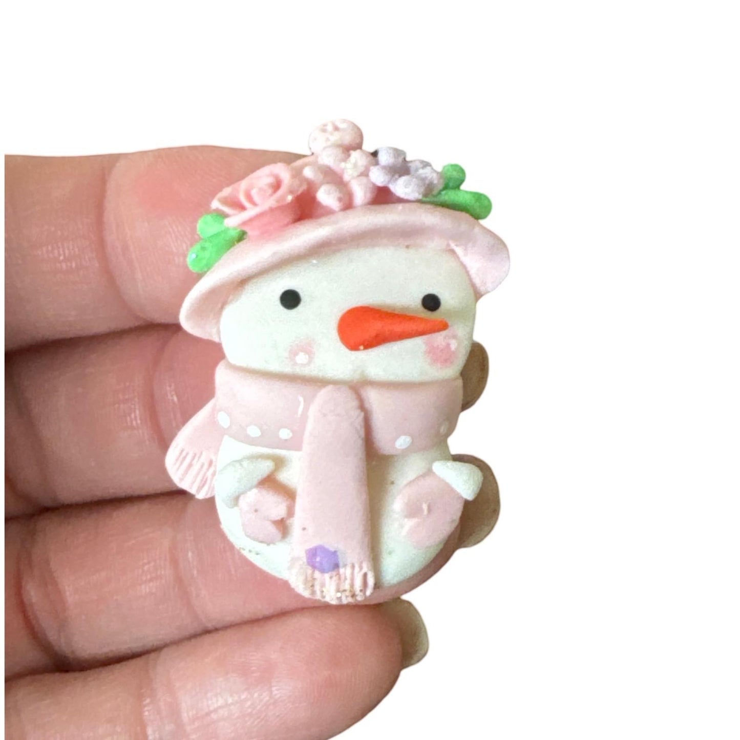 Pink Snowman Custom Clay Bow