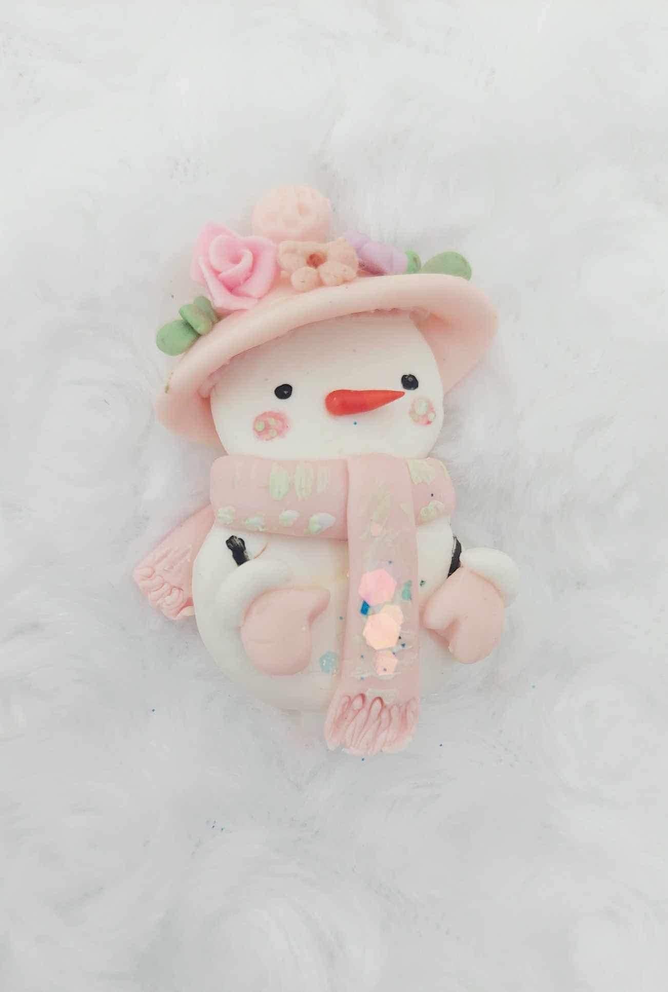 Pink Snowman Custom Clay Bow