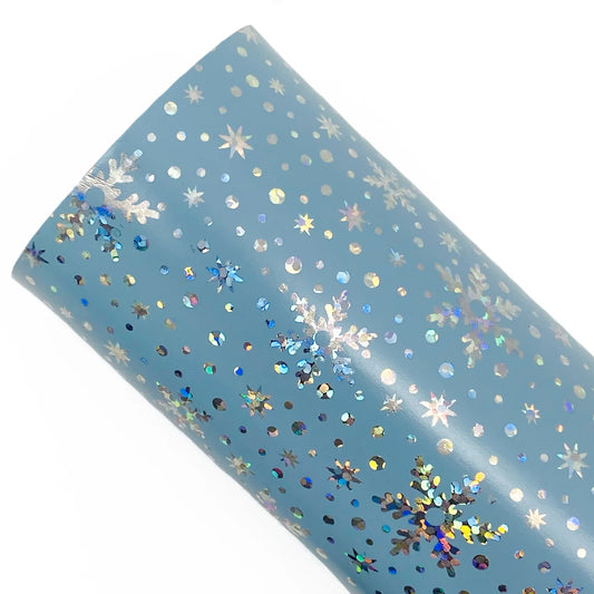 Snowflakes Holographic Leather (Light Blue)