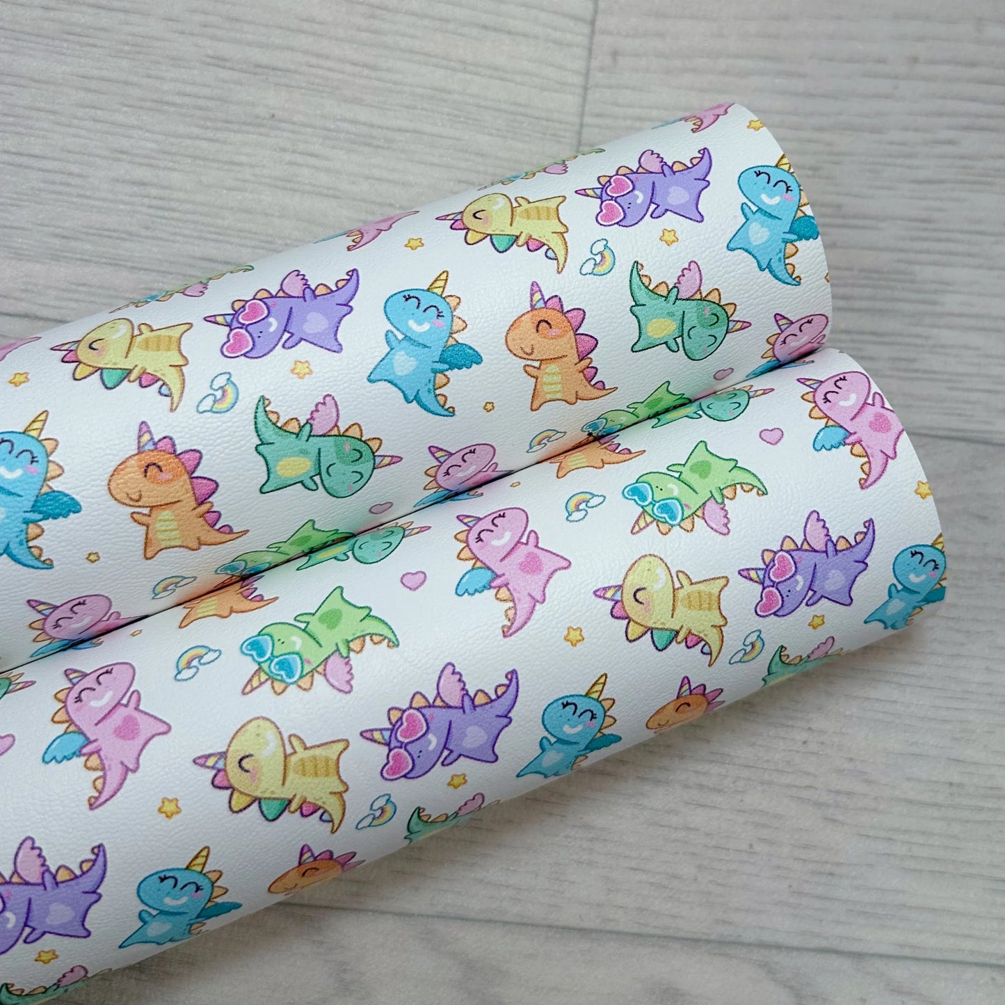 Rainbow Dinos Printed Leather