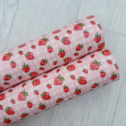 Sequin Strawberry Plaid Printed Leather