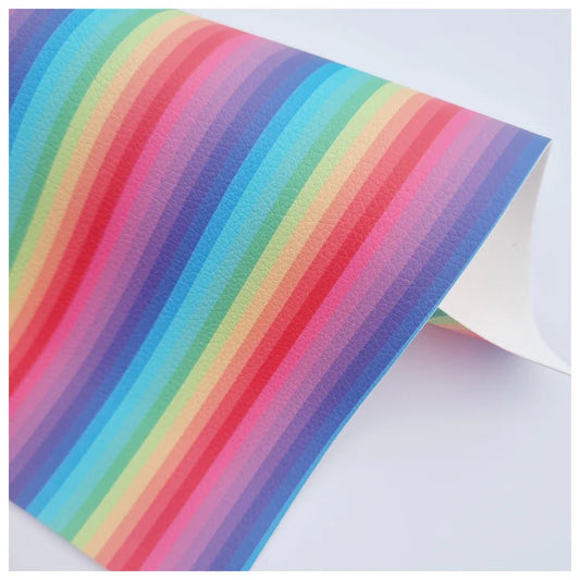 Bright Rainbow Stripes Litchi Leather