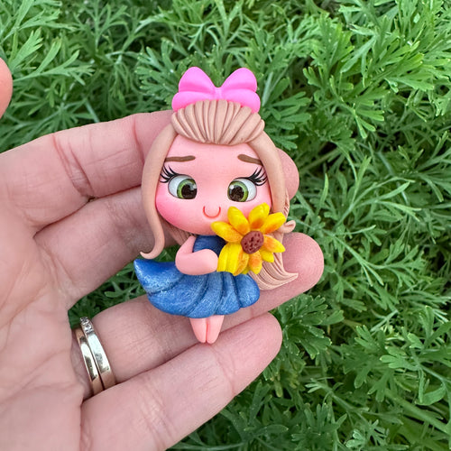 Custom Floral Girl Clay Bow