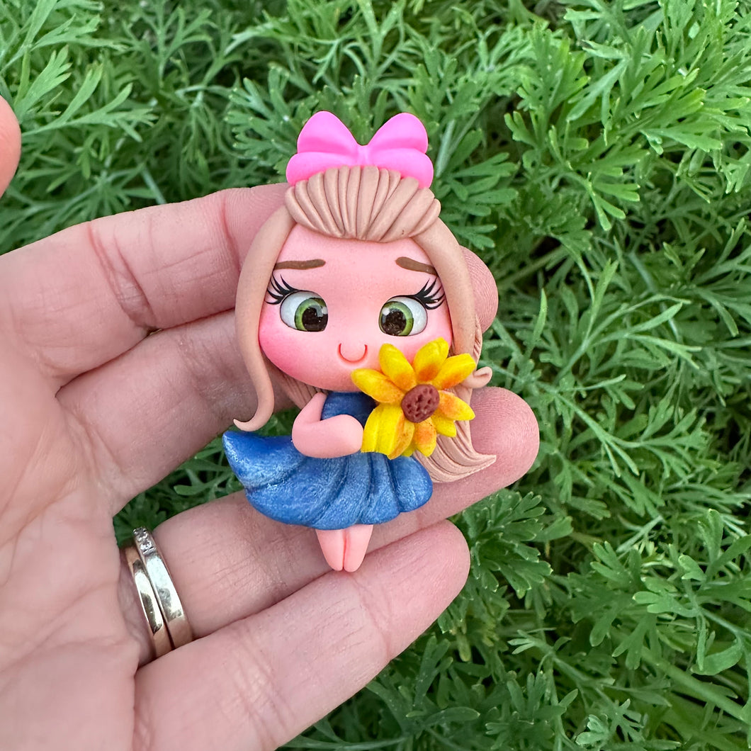 Custom Floral Girl Clay Bow